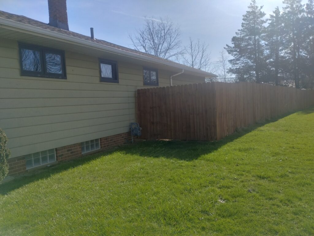 Bushes next to the house after removing and installing a fence.