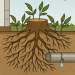 A “living stump” is the base of a tree that continues to grow even after the trunk is removed.