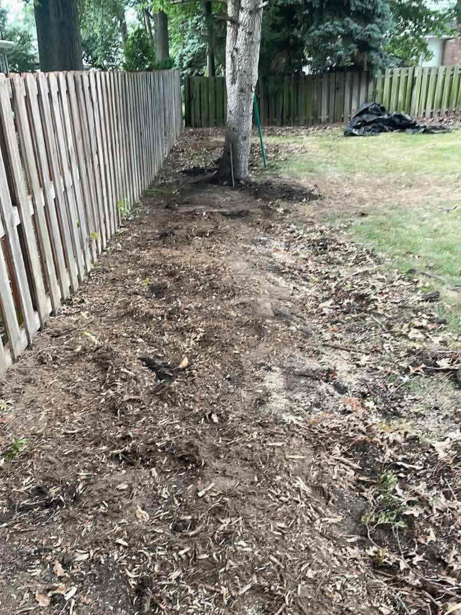 This is what the area looks like after stump grinding: the soil is permeable to a depth of 12 inches and is completely ready for planting new plants.